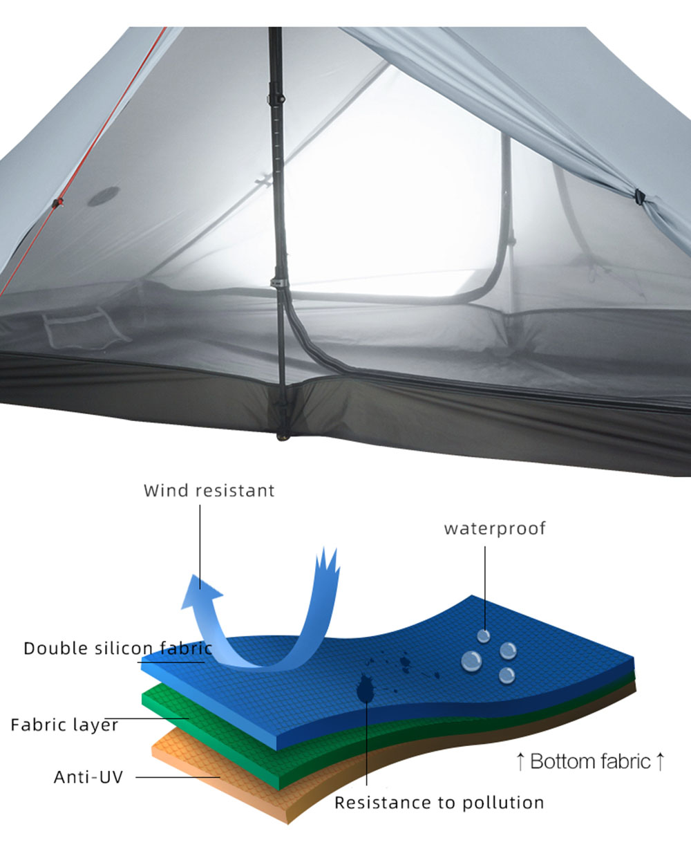Cheap Goat Tents 3F Lanshan 2 Pro Just 915 Grams 2 Side 20D Silnylon LightWeight  2 Person No See Um 3 And 4 Season Backpacking Camping Tent Tents 